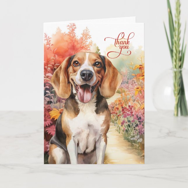Happy Beagle Hund Farbenfroher Garten Pfad Dankeskarte (Vorderseite)
