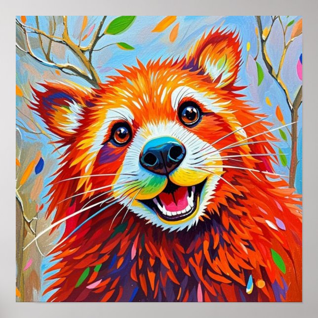 Happy Bear Expressive abstrakte Tierkunst Poster (Vorne)