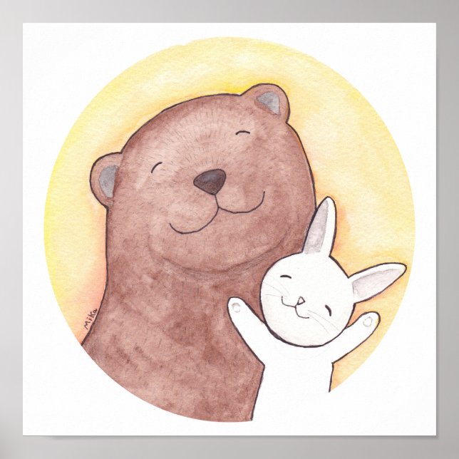 Happy Bear & Rabbit Poster Bär und Bunny Square (Vorne)