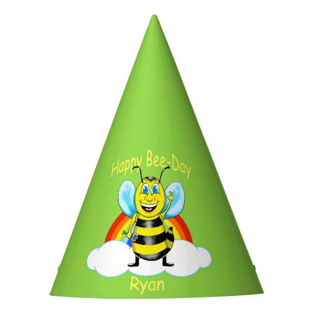Happy Bee Birthday Hat (anpassbar) Partyhütchen (Vorderseite)
