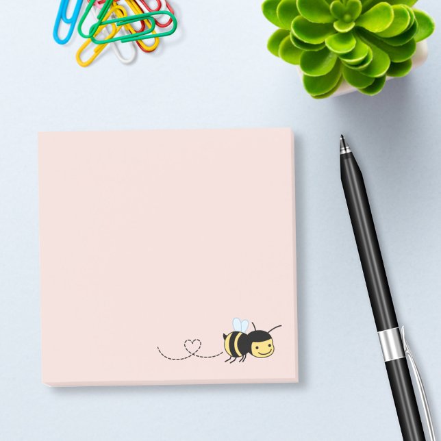 Happy Bee Buzzing on Pink Post-it Klebezettel (Von Creator hochgeladen)