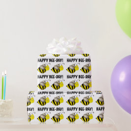 Happy Bee Day Bday Black Yellow Bumblebee Geburtst Geschenkpapier