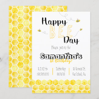 Happy Bee Day Biene Thema Geburtstag Schwarz und G Einladung