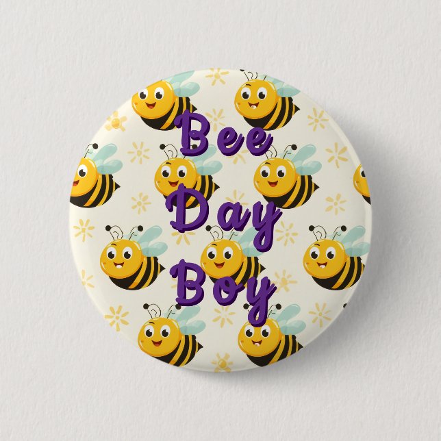 Happy Bee Day Birthday Balloon Button (Vorderseite)