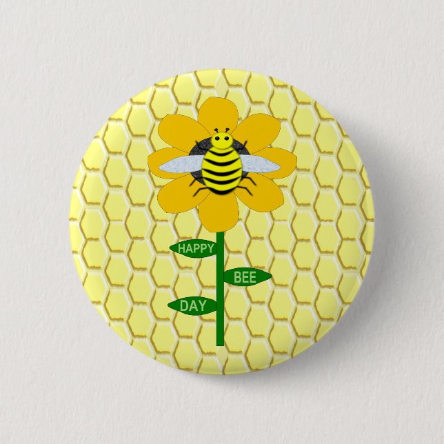Happy Bee Day Birthday Bumblebee Button (Vorderseite)