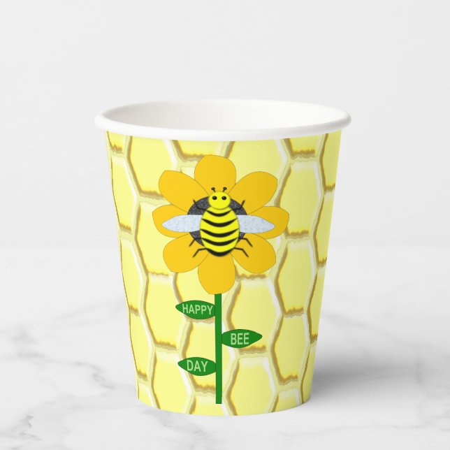 Happy Bee Day Birthday Bumblebee Pappbecher (Vorderseite)