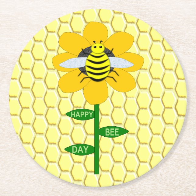 Happy Bee Day Birthday Bumblebee Runder Pappuntersetzer (Vorderseite)
