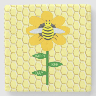 Happy Bee Day Birthday Bumblebee Steinuntersetzer