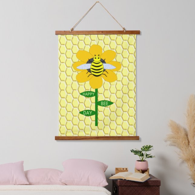Happy Bee Day Birthday Bumblebee Wandteppich Mit Holzrahmen (Schlafzimmer)