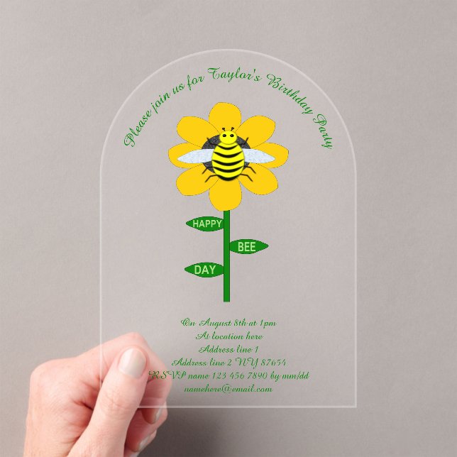 Happy Bee Day Birthday Hummel Custom Acryleinladungen (Insitu (Handheld))