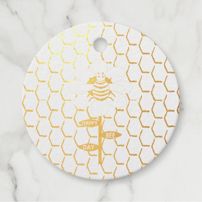 Happy Bee Day Birthday Hummel Custom Foil Geschenkanhänger (Vorderseite)