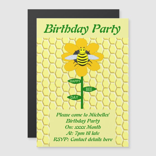 Happy Bee Day Birthday Hummel Custom Party Magneteinladung (Vorne/Hinten)