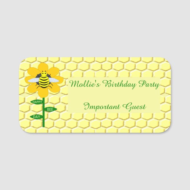 Happy Bee Day Birthday Hummel Custom Party Namensschild (Vorderseite)
