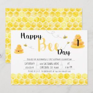 Happy Bee Day Black and Yellow Bee Themed Party Einladung