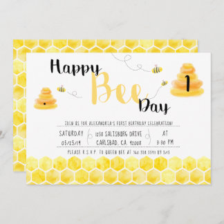 Happy Bee Day Black and Yellow Bee Themed Party Einladung