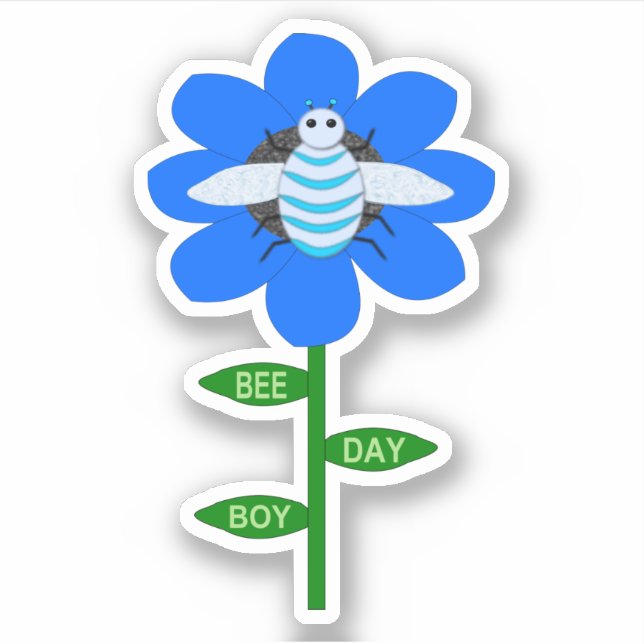 Happy Bee Day Boy Blue Birthday Bumblebee Aufkleber (Vorderseite)