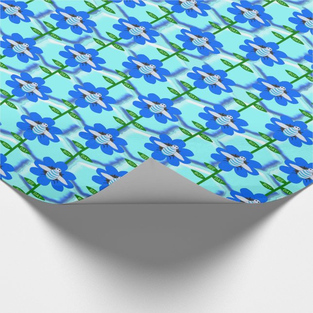 Happy Bee Day Boy Blue Birthday Bumblebee Geschenkpapier (Ecke)