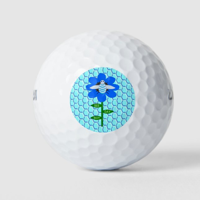Happy Bee Day Boy Blue Birthday Bumblebee Golfball (Vorderseite)