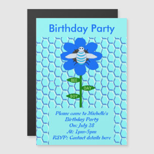 Happy Bee Day Boy Blue Birthday Bumblebee Party Magneteinladung