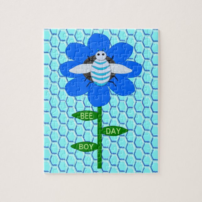 Happy Bee Day Boy Blue Birthday Bumblebee Puzzle (Vertikal)
