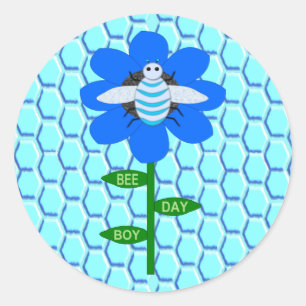Happy Bee Day Boy Blue Birthday Bumblebee Runder Aufkleber
