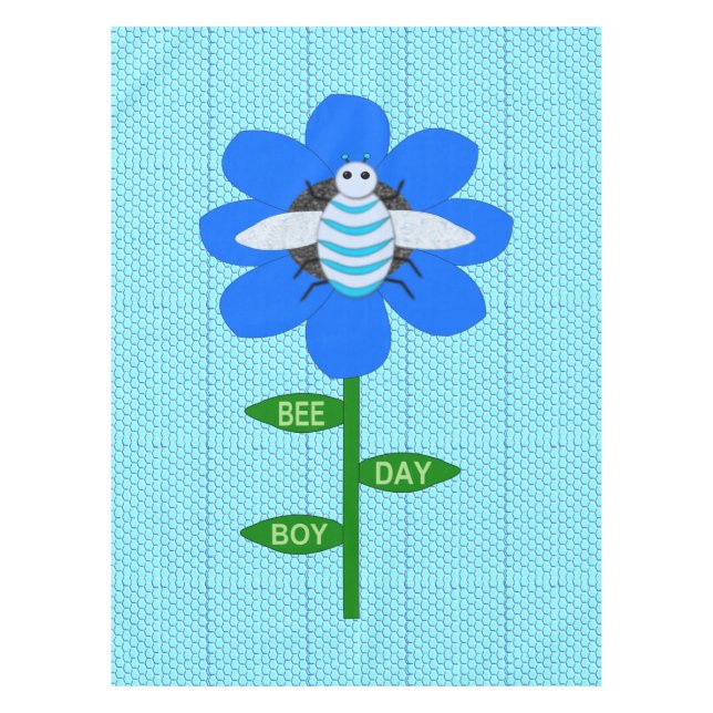 Happy Bee Day Boy Blue Birthday Bumblebee Tischdecke (Vorderseite)