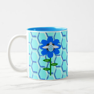 Happy Bee Day Boy Blue Birthday Bumblebee Zweifarbige Tasse