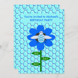 Happy Bee Day Boy Blue Geburtstag Hummel Custom Einladung