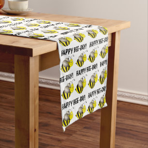 Happy Bee Day Bumblebee Yellow Bumble Bee Birthday Kurzer Tischläufer