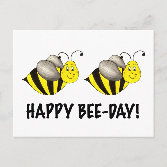 Happy Bee Day Bumblebee Yellow Bumble Bee Birthday Postkarte (Vorderseite)