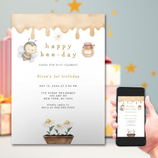 Happy Bee day First Birthday Einladung