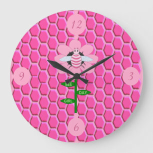 Happy Bee Day Girl Pink Birthday Hummel Große Wanduhr