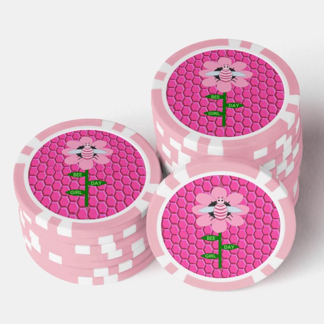 Happy Bee Day Girl Pink Birthday Hummel Pokerchips (Stapel)