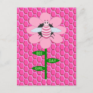 Happy Bee Day Girl Pink Birthday Hummel Postkarte