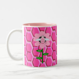 Happy Bee Day Girl Pink Birthday Hummel Zweifarbige Tasse