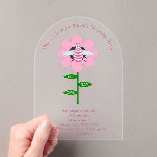 Happy Bee Day Girl Pink Geburtstag Hummel Custom Acryleinladungen