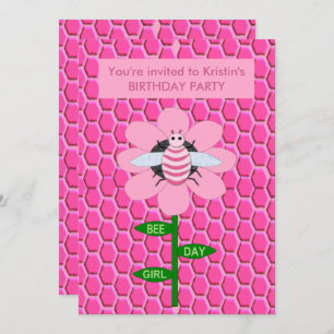 Happy Bee Day Girl Pink Geburtstag Hummel Custom Einladung