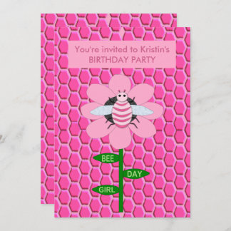 Happy Bee Day Girl Pink Geburtstag Hummel Custom Einladung