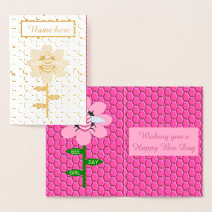 Happy Bee Day Girl Pink Geburtstag Hummel Custom Folienkarte