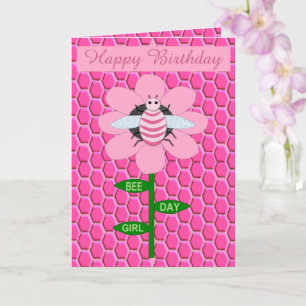 Happy Bee Day Girl Pink Geburtstag Hummel Custom Karte