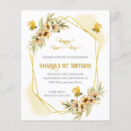 Happy Bee-day Watercolor Geburtstagsfeier Einladun Flyer