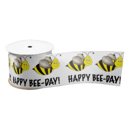 Happy BEE DAY Yellow Bee Bumblebee Birthday Ribbon Satinband
