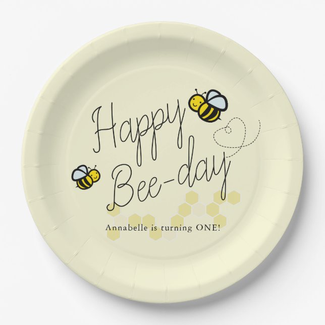 Happy Bee Day Yellow Girl Geburtstag Pappteller (Vorderseite)