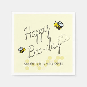 Happy Bee Day Yellow Girl Geburtstagspapier Serviette