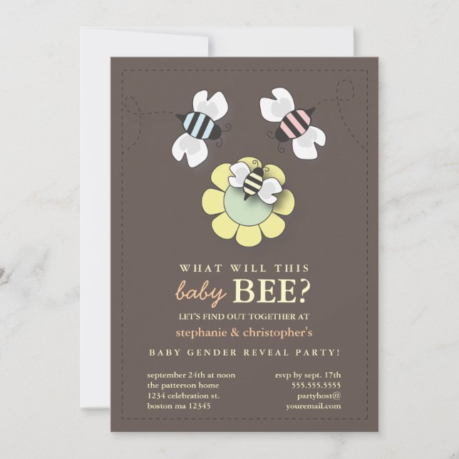 Happy Bee Family Paares Baby Gender Reveal Party Einladung (Vorderseite)