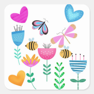 Happy Bee Garden Quadratischer Aufkleber