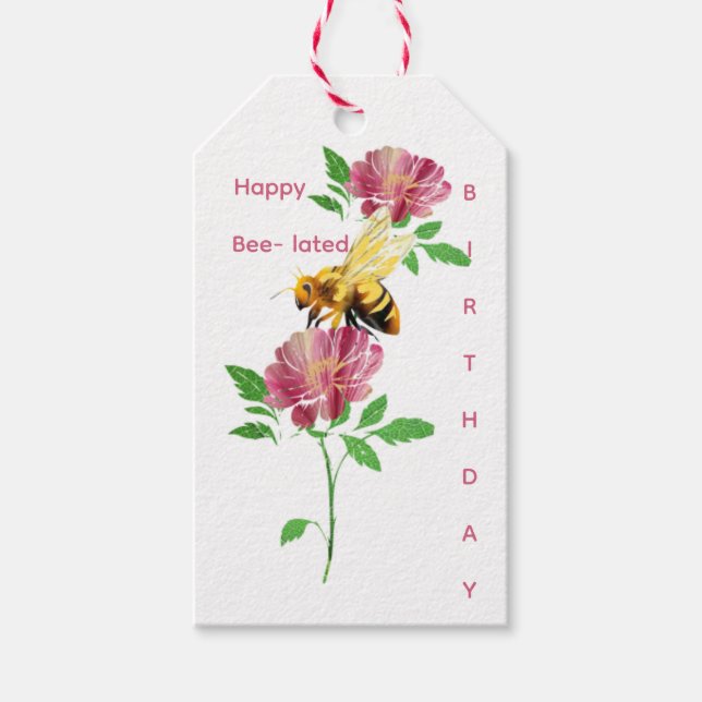Happy bee-lated Birthday Geschenkanhänger (Vorderseite)