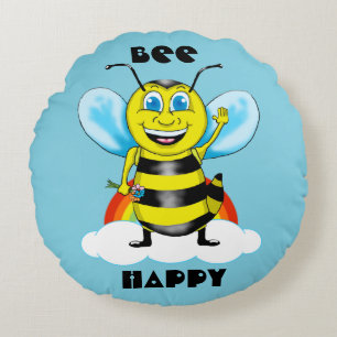 Happy Bee Pillow Rundes Kissen