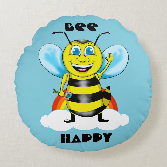Happy Bee Pillow Rundes Kissen (Vorderseite)