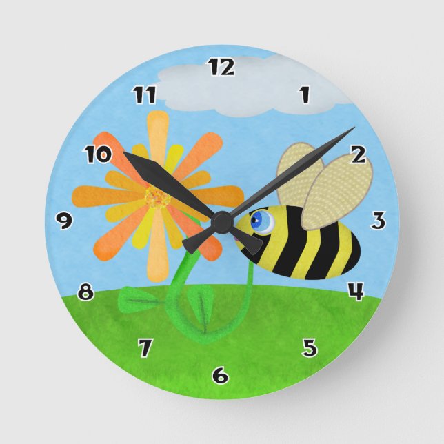 Happy Bee Round Wall Clock Runde Wanduhr (Vorderseite)